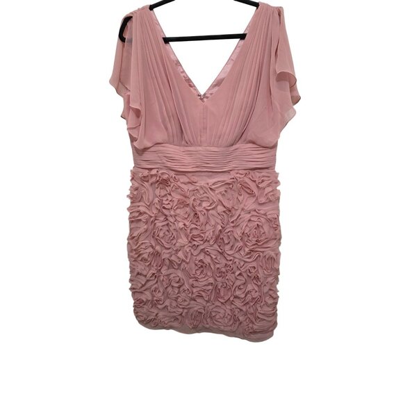 JS Collection Blush Pink Rosette V-Neck Chiffon Mother of Bride Dress Flutter Sl - Picture 1 of 8